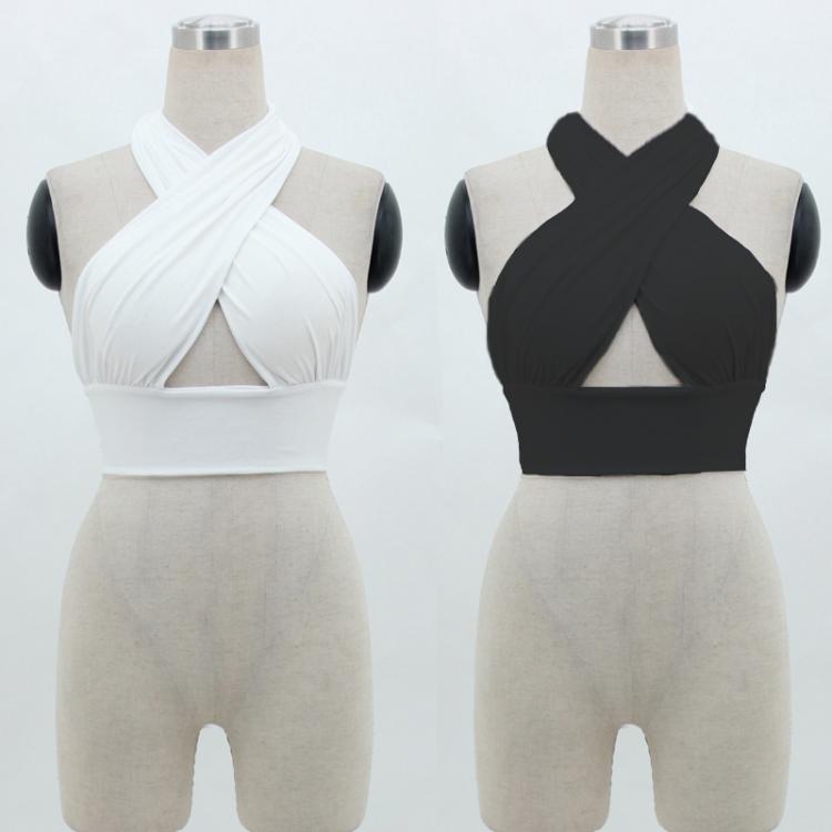 all in one place בגדי נשים Backless Crop Top Women Cross Strappy Over Front Cut Out Halter Neck Sleeveless Bandage Vest Sexy Tops Summer Woman Clothes