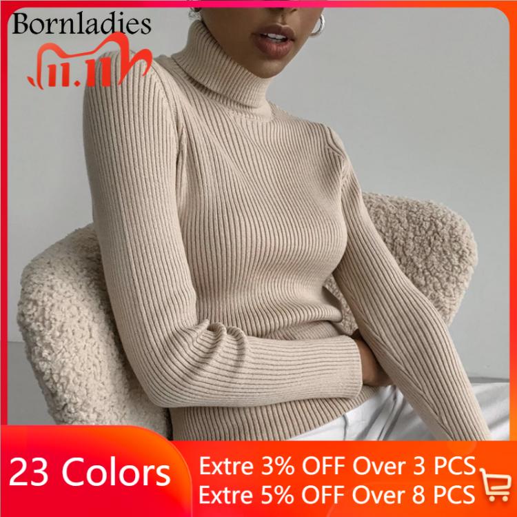 all in one place בגדי נשים Bornladies 2021 Basic Turtleneck Women Sweaters Autumn Winter Tops Slim Women Pullover Knitted Sweater Jumper Soft Warm Pull