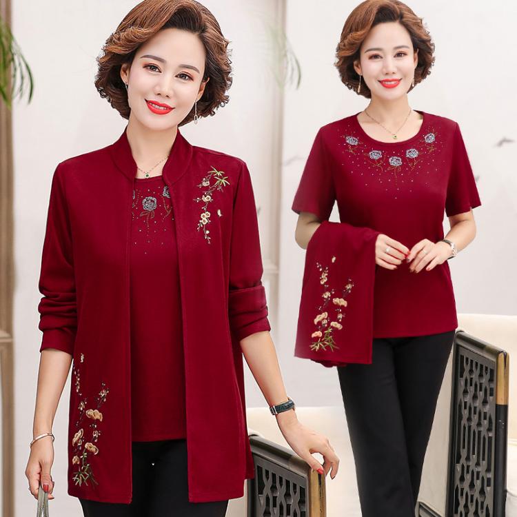 all in one place בגדי נשים Spring autumn New Plus Size Casual Middle-Aged Women'S Suit Set Cardigan Two-Piece Suits Thin Embroidery Sweater C309