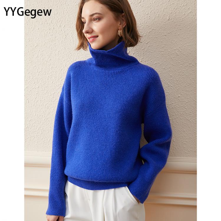 all in one place בגדי נשים YYGegew  Wool Women's Sweater Autumn Winter Warm Turtlenecks Casual Loose Oversized Lady Sweaters Knitted Pullover Top Pull F