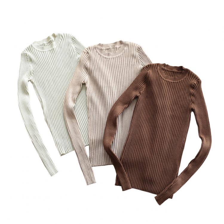 all in one place בגדי נשים Women Sweater Pullover Basic Ribbed Sweaters Cotton Tops Knitted Solid Crew Neck With Thumb Hole
