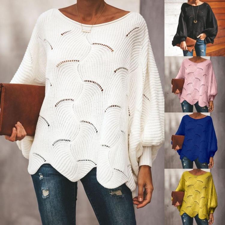 all in one place בגדי נשים 2021 Autumn Women Hollow Out Sweater Elegant Loose Knitted Pullovers Female Casual O Neck Lantern Sleeve Solid Color Sweaters