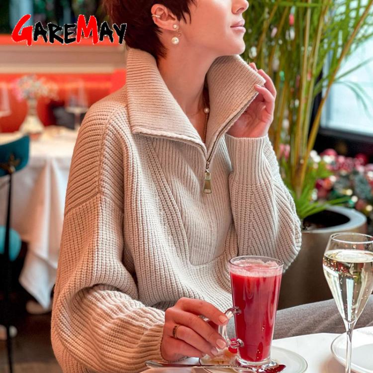 all in one place בגדי נשים Turtleneck Women's Zipper Sweater Polo Oversized  Pink Soft Knitted Sweaters Pullover Female Loose Thermal Sweaters for Women
