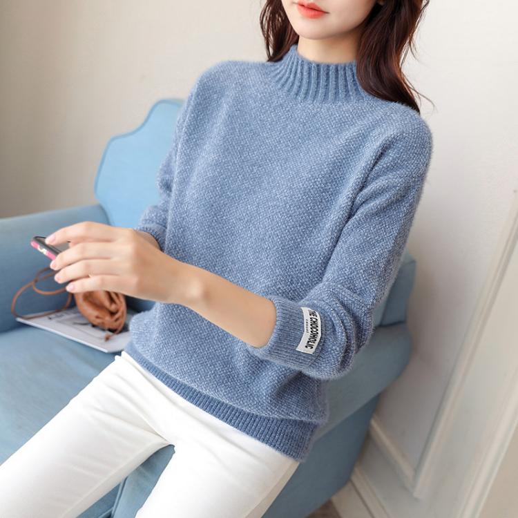 all in one place בגדי נשים WEIHAOBANG 2021 New Women's Mink Cashmere Half High Neck Loose And Thickened With Bottomed Long Sleeve Knitted Sweater