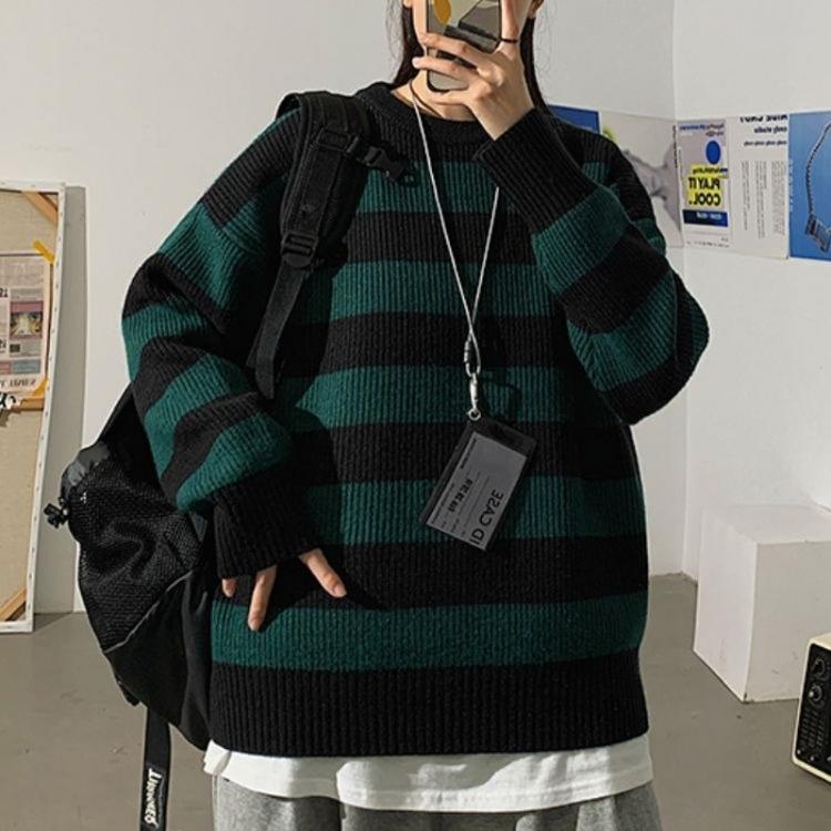 all in one place בגדי נשים Women Striped Sweater Autumn Winter Knitted Pullover Oversize Warm Thick Sueter Mujer Korean Lady Casual Loose Pullover Sweater