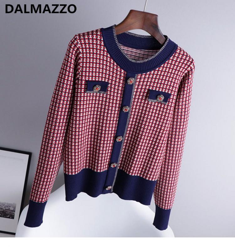 all in one place בגדי נשים DALMAZZO 2021 New Autumn Women Pullover Crop Top Diamond Buttons Thin Knitted Short Sweater Retro Hit Color Coat Tops Female