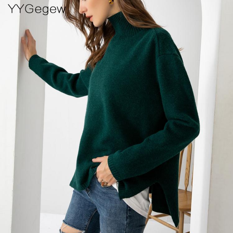all in one place בגדי נשים highneck oversize green Sweater Pullover Women Autumn winter Casual long Sleeve  cashmere Sweater bigsize Chic Jumpers top