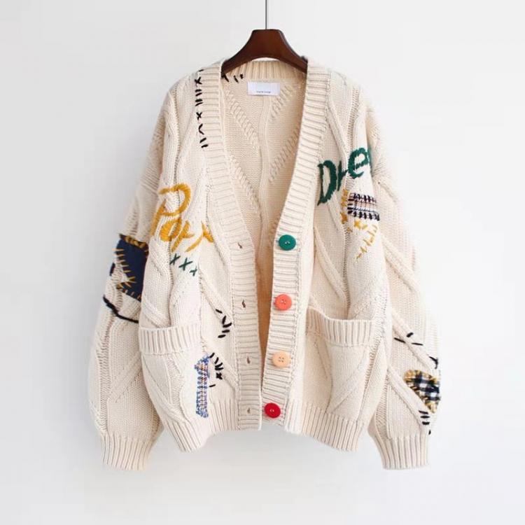 all in one place בגדי נשים 2021 Autumn Winter Women Cardigan Warm Knitted Sweater Jacket Pocket Embroidery Fashion Knit Cardigans Coat Lady Loose Sweaters