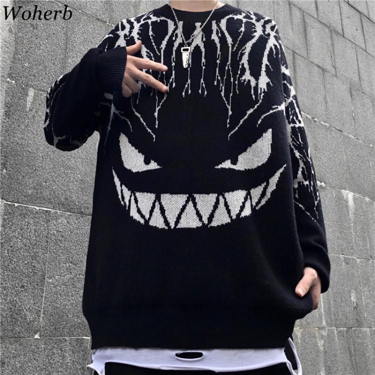 all in one place בגדי נשים Woherb Harajuku Black Sweater Women Men Lightning Devil Knitted Jumper Oversize Pullover Hip Hop Streetwear 2021 Autumn Sweaters