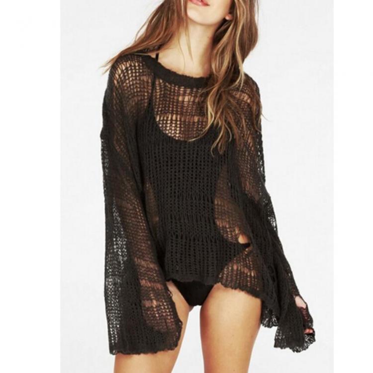 all in one place בגדי נשים Beach Sexy Hole Sweater Asymmetric Hem Loose Knitted Crochet Heart shape Hollow out Thin Knit Sweater Jumper Tops Holiday