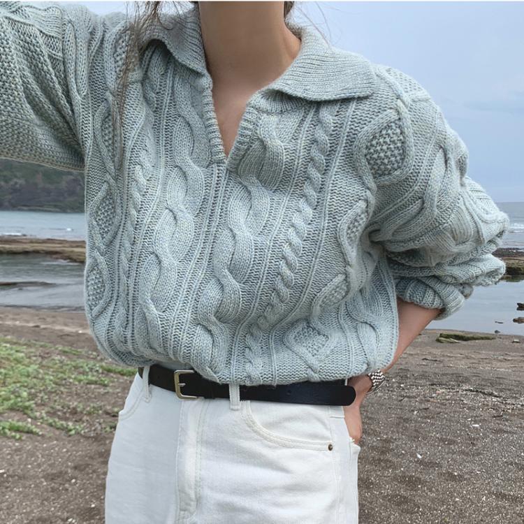 all in one place בגדי נשים Alien Kitty Retro Women Sweater Pullovers Knitted Casual Solid Autumn Turn-down Collar Feminine Loose All Match Soft Sweet Tops