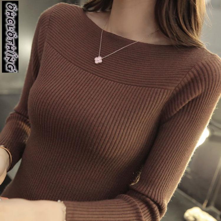 all in one place בגדי נשים 2021 Autumn And Winter new Korean women collar sweater all-match long sleeved shirt slim  one-neck female thread tight Pullover
