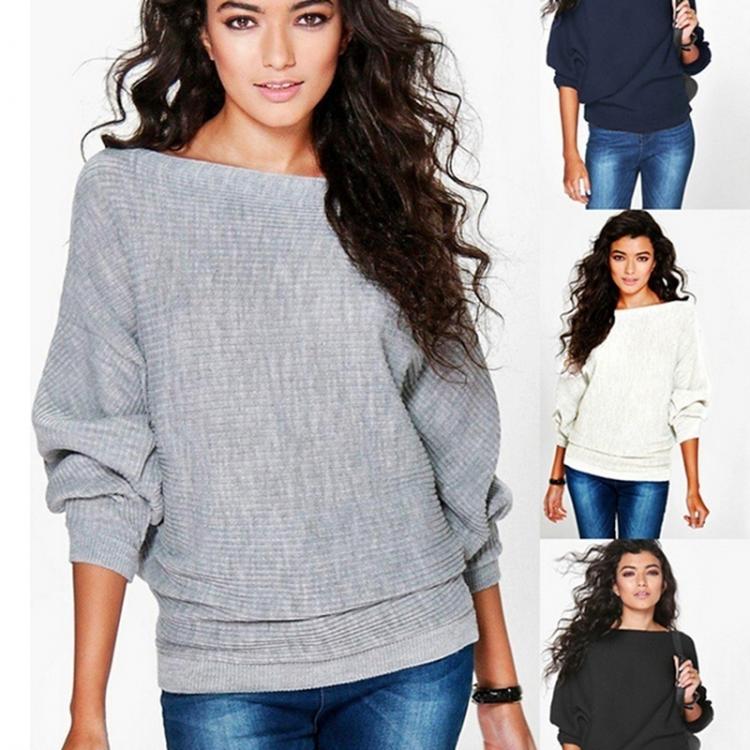 all in one place בגדי נשים Spring Loose Knitted Pullovers Sweater Tops Women Fashion O-Neck Long Sleeve Ladies Knitted Pullover Jumper Bat Wing Casual Top