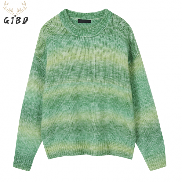 all in one place בגדי נשים Women Pullover Knitting Sweater Autumn Winter Stripe Round Neck Streetwear Fashion Baggy Long Sleeves Lazy Casual TOPs Sweater