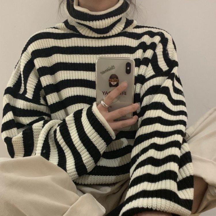 all in one place בגדי נשים 2021 Women's Korean Striped Warm Turtleneck Sweater Casual All-match Long Sleeve New Autumn/Winter Campus Hot Sale Free Shipp