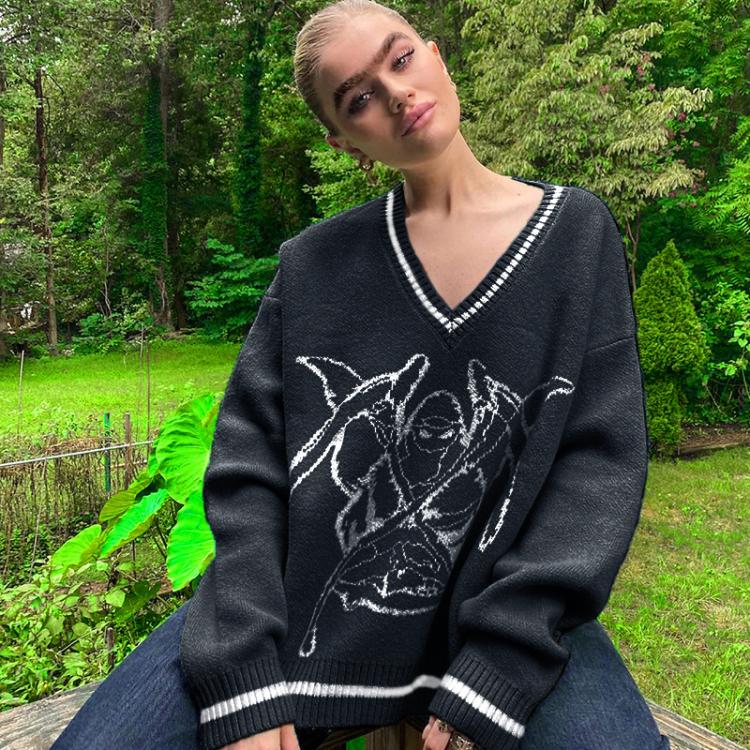 all in one place בגדי נשים Cartoon Pattern Sweaters Women Oversized Pullovers Harajuku Aesthetic Streetwear Jumper Korean Knitwear Autumn Preppy Style Warm