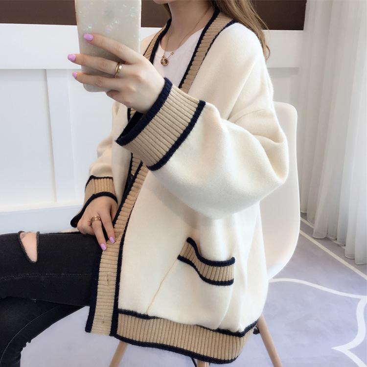 all in one place בגדי נשים Women's Cardigan Knitted Korean Fashion Stripe Wool Sweater for Women Winter Long Sleeve V-neck Casual Knitwear Coats Female