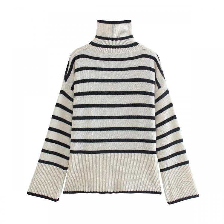 all in one place בגדי נשים Willshela Women Fashion Chic Striped Oversized Knit Sweater Top Long Sleeves High Neck Casual Woman Knitted Sweaters Pullover