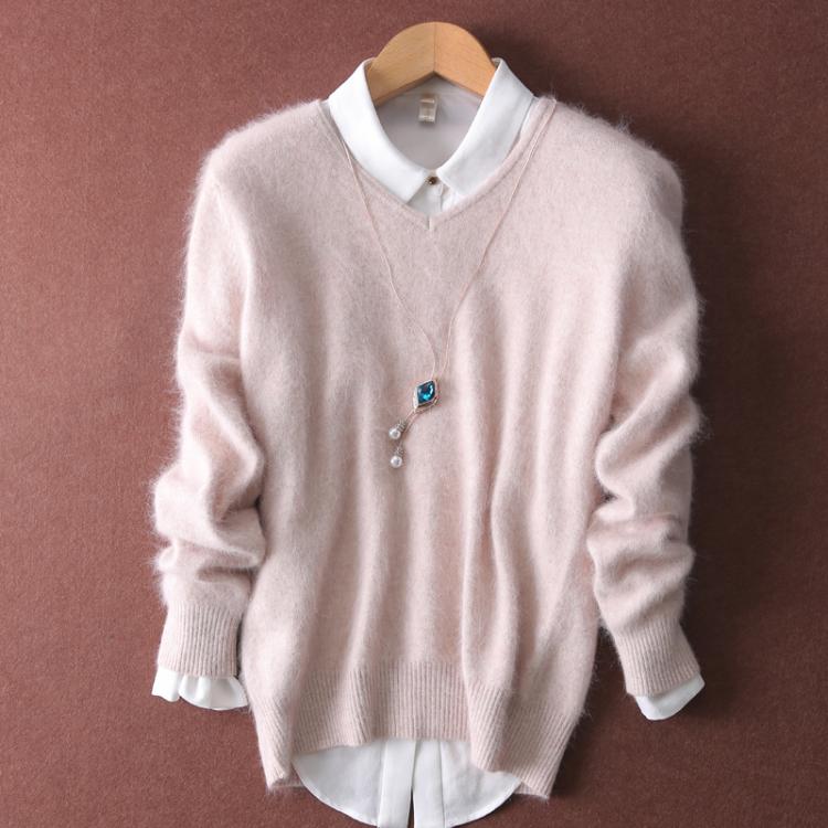 all in one place בגדי נשים Super Warm 100% Mink Cashmere Sweaters and Pullovers Women Autumn Winter Soft Sweater v-neck Female Basic Pullovers