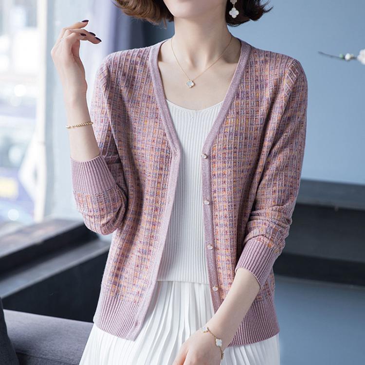 all in one place בגדי נשים YISU Autumn Winter Wool Cardigan Women Korean Style Plaid Long Sleeve V-neck Ladies Sweaters Elegant Knitted Sueters De Mujer