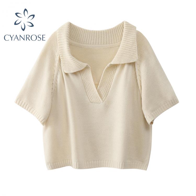 all in one place בגדי נשים Vintage Korea Short Knitted Sweaters Women Thin Pullovers Fashion Short Sleeve 2021 Summer Casual Female Crop Top Ropa Mujer