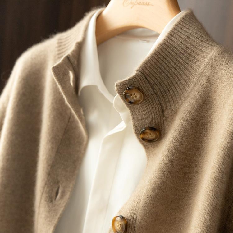 all in one place בגדי נשים Autumn and Winter 100% Wool Cashmere Sweater Women's Self-Cultivation Half High Neck Cardigan Warm Knitted Sweater Women
