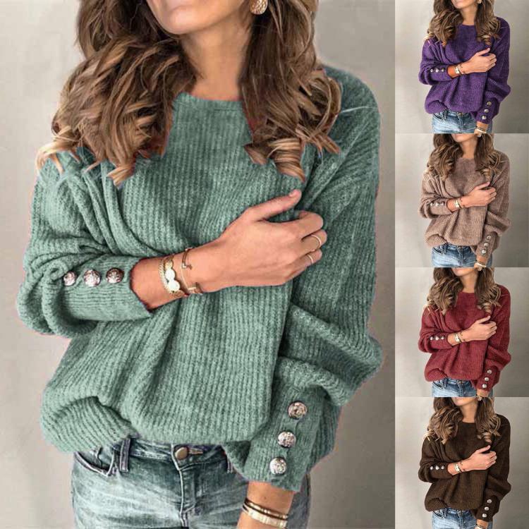 all in one place בגדי נשים Women Turtleneck Sweaters Autumn Winter Elegant Solid High Collar Knitted Jumper Button Long Sleeve Loose Knitwear Pullovers
