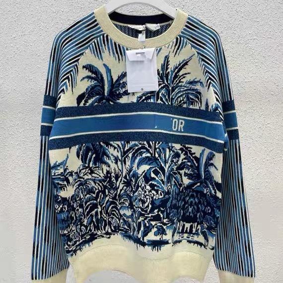 all in one place בגדי נשים Men and Women with Blue Coconut Striped Letter Knitted Pullover Temperament Fashion Joker Jacket