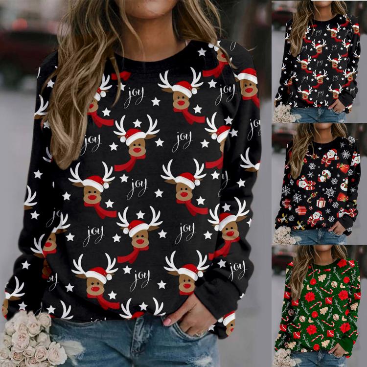 all in one place בגדי נשים Women's Christmas Print Long-sleeved Sweatshirt Casual Blouse Pullover Christmas Knitting Pullover Sweater Top Jumper Sweatsh