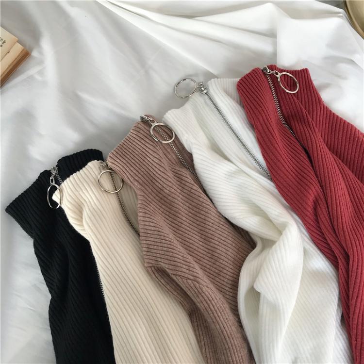 all in one place בגדי נשים 2021 Knitted Women Zipper High Neck Sweater Pullovers Turtleneck Autumn Winter Basic Women Sweaters Slim Fit Black Pull Femme