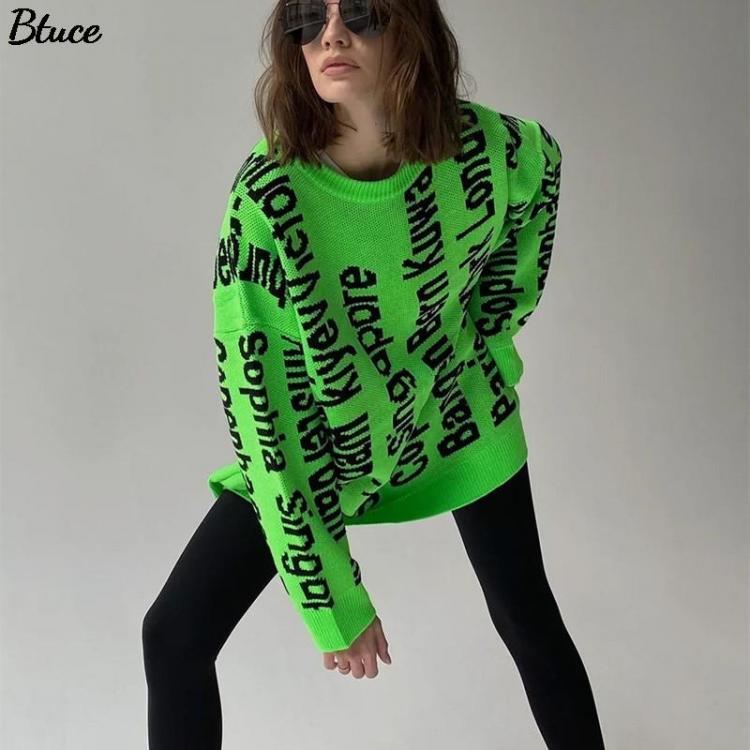 all in one place בגדי נשים Women Letter Printed O Neck Knitted Sweater Jumper Female Streetswear Chic Style Top Fashion Simple Long Sleeve Pullover Dress
