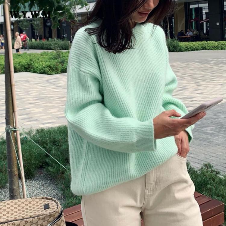 all in one place בגדי נשים WYWM Soft Imitation Mink Knitted Sweater Women Winter Loose Solid Striped Pullovers Fall Warm Lazy Oaf Knitwear Female Jumper