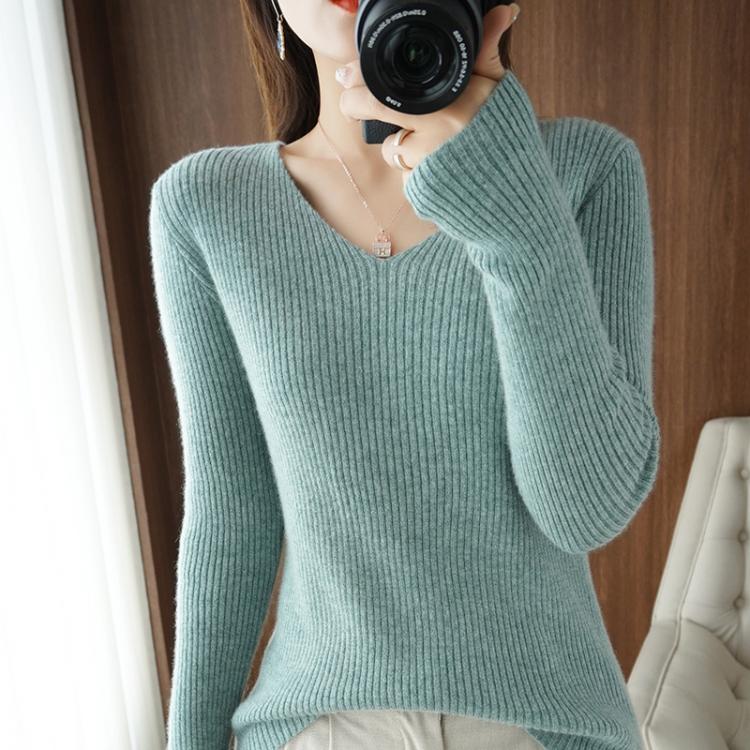 all in one place בגדי נשים Knitted all-match V-neck drawstring women's cashmere sweater Simple casual loose cashmere sweater top