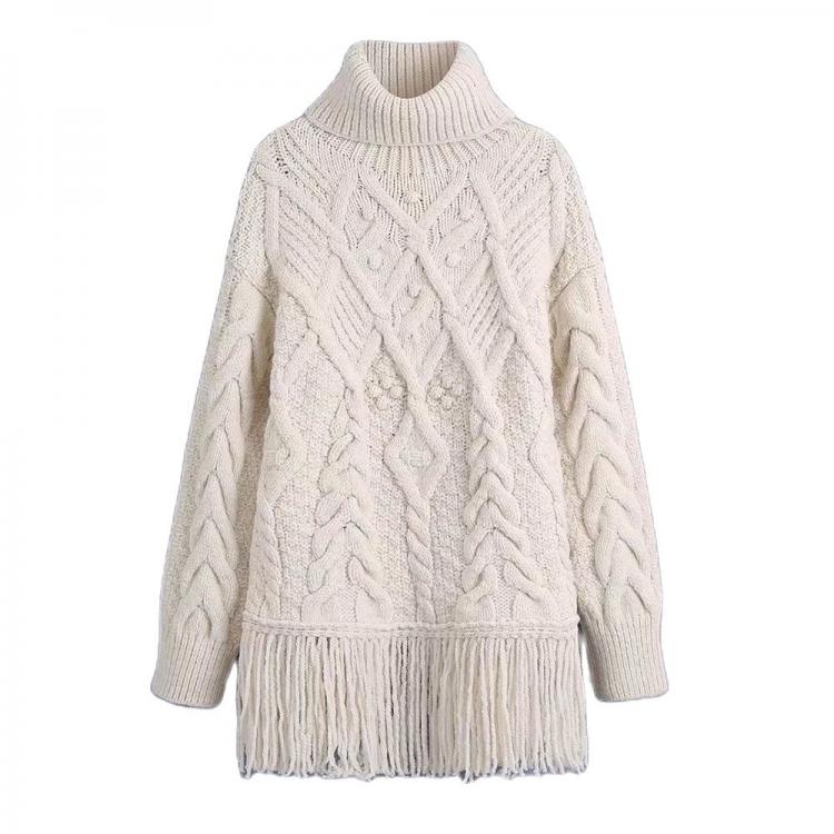 all in one place בגדי נשים Willshela Women Fashion Oversized Fringed Knit Sweater Long Sleeves High Neck Casual Woman Knitted Sweaters Pullover Chic Tops