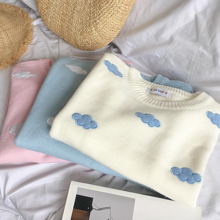 all in one place בגדי נשים cute Clouds Korean style 2021 Women's Sweater Kawaii Loose Thick Harajuku Clothing For Women long sleeve vintage knitted swea