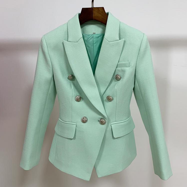 all in one place בגדי נשים HIGH STREET Classic Baroque Designer Blazer Jacket Women's Metal Lion Buttons Double Breasted Textured Blazer Mint Green