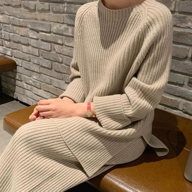 all in one place בגדי נשים 2021 Knitted Sweater Suit Women Elegant Solid O-Neck Pullovers+Wide Leg Pants Suit Lady Autumn Winter Soft 2 Piece Set Homewear