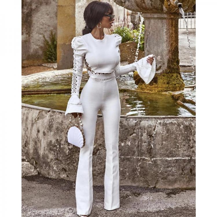 all in one place בגדי נשים Women Winter Style Sexy Long Sleeve Flare Black White Two Pieces Bandage Set 2021 Celebrity Designer Fashion Party Women's Se