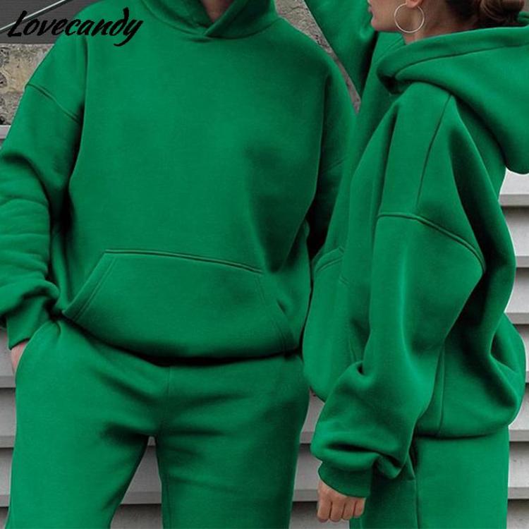 all in one place בגדי נשים 2021 Autumn Winter Matching Couple Casual Solid Hooded Hoodies And Pants Two Piece Sets Lover Pullover Hoodies Tracksuits Suits
