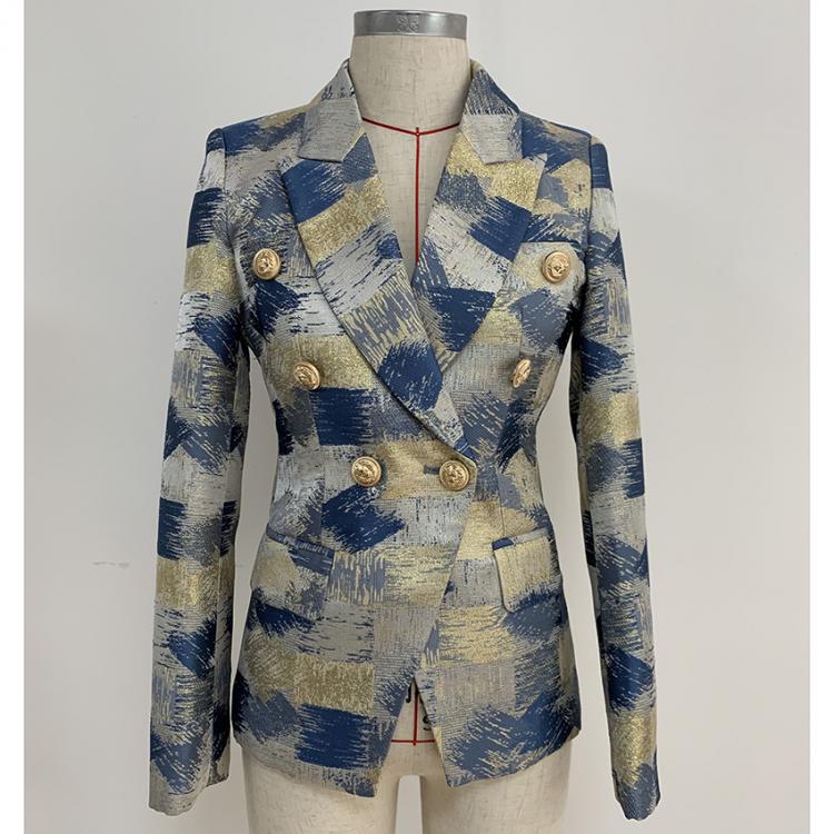 all in one place בגדי נשים TOP QUALITY Stylish 2021 Designer Blazer Women's Lion Buttons Double Breasted Colo Block Jacquard Blazer Jacket Outer Wear