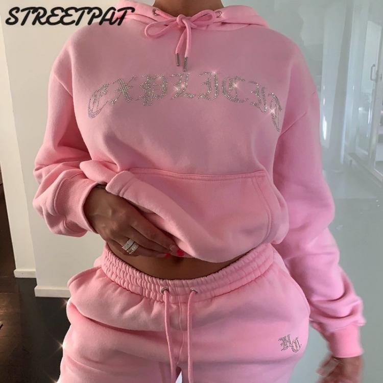 all in one place בגדי נשים Diamonds Tracksuit 2 Piece Set Women Oversize Hoodies Sweatshirt Sweatpants Joggers Sport Pant Suits Femme Outfits Sweatsuits