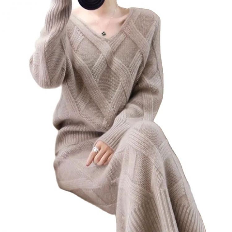 all in one place בגדי נשים Casual knitted suit 2021 autumn/winter thickening V-neck loose sweater + long skirt two-piece Korean fashion women's clothing