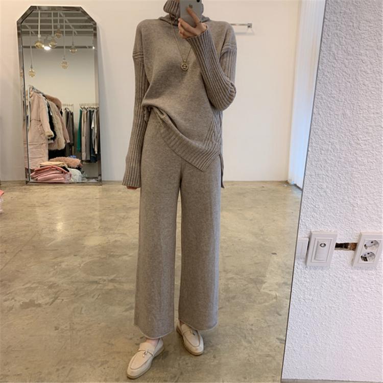 all in one place בגדי נשים Alien Kitty  Women Casual Two-Pieces Siut Sets Solid Knit Turtleneck Elegant Wide Leg Pant Fashion Sweater  Female Office Lady