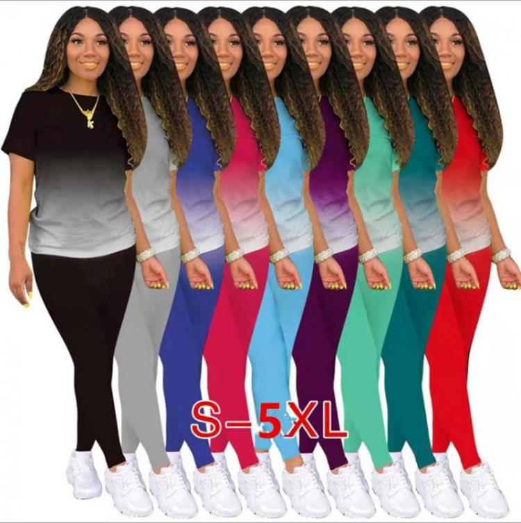 all in one place בגדי נשים 2021 new printing gradient fashion casual two-piece set in stock