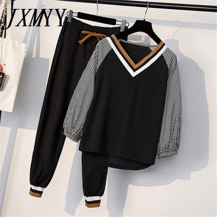 all in one place בגדי נשים JXMYY 2021 Women Two Piece Set Spring Long Sleeve  T Shirt+ Long Pants Casual Women Tracksuit Set 5XL