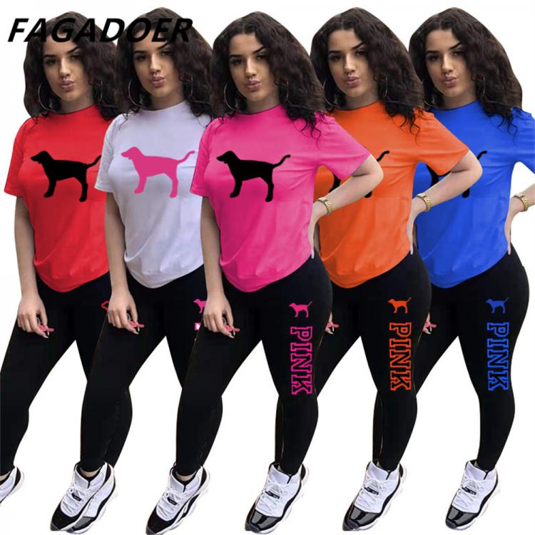 all in one place בגדי נשים PINK Letter Print Short Sleeves Tshirt Tops + Pants Casual Two Piece Set Summer Women Tracksuits Sport 2pcs Outfits Streetwear