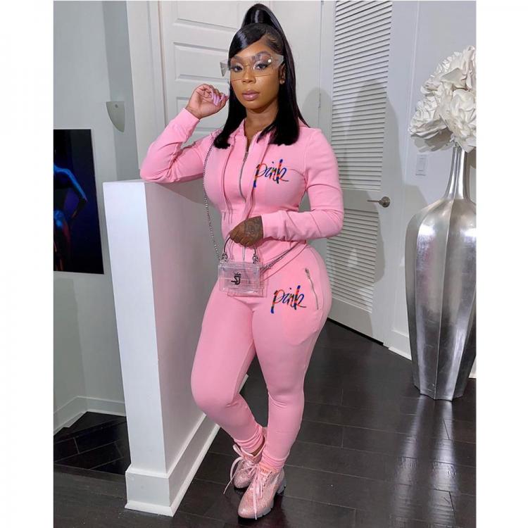 all in one place בגדי נשים New Pink Letter Print Tracksuits Women 2 Piece Set Autumn Street Hoodies Tops + Jogger Set Suits Casual 2pcs Outfits Sweatsuits