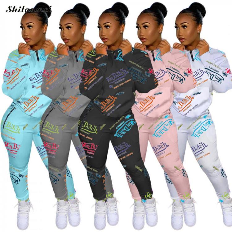 all in one place בגדי נשים Winter Tracksuits Sets Sporty Casual Two Piece Set Letter Print Sportwear Jogger Zip Sweatshirt Top+Sweatpants Women Sweat Suit