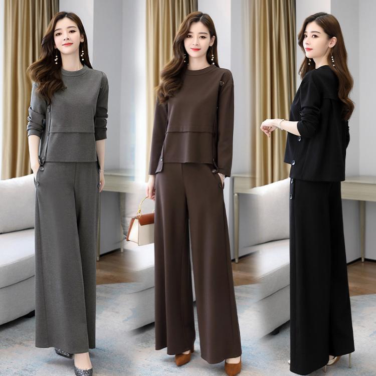 all in one place בגדי נשים Women Spring Autumn Suit 2 Pieces Sets Woman Long sleeve Tops  & Long Wide Long pants Two Piece Sets Ladies Large Size Sets Wo