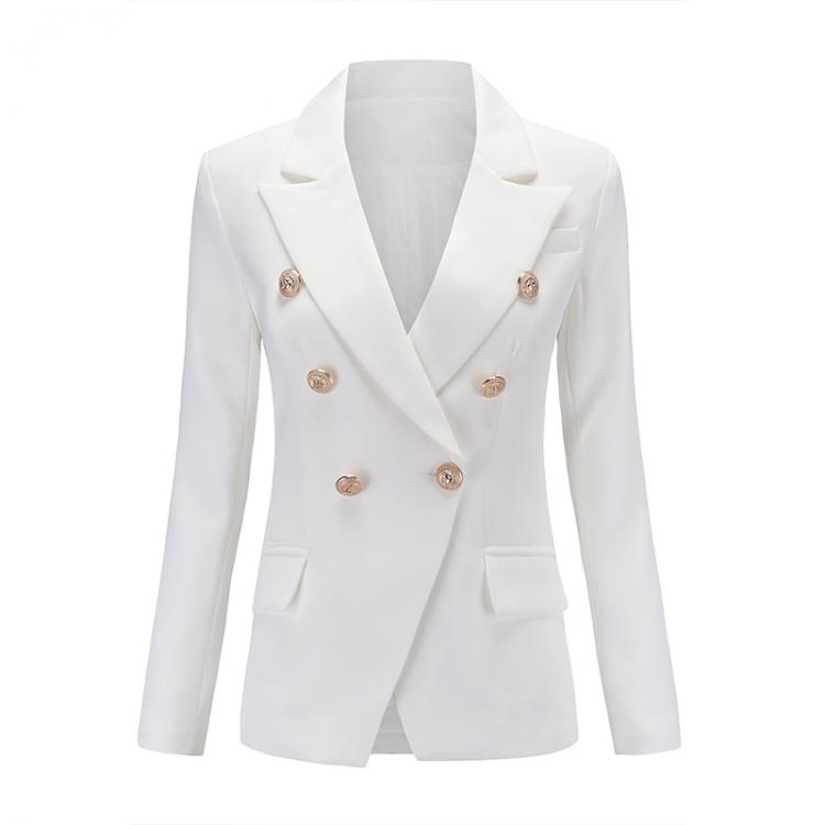 all in one place בגדי נשים European Runway Classic Designer Shawl Collar Double Breasted Buttons Black & White Office Lady Blazer
